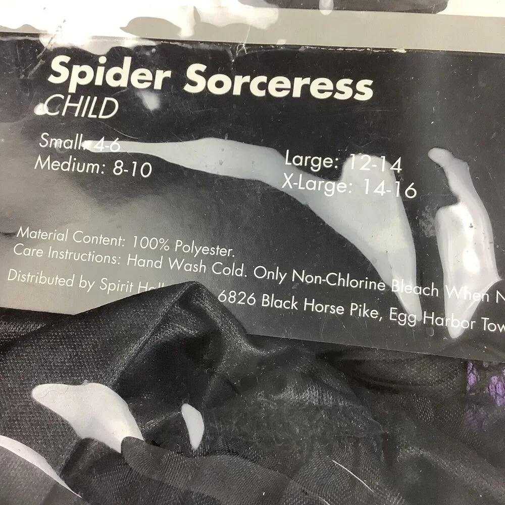 Spirit Halloween Sorceress Witch Hooded Dress Costume Girls XL 14 - 16 Spider